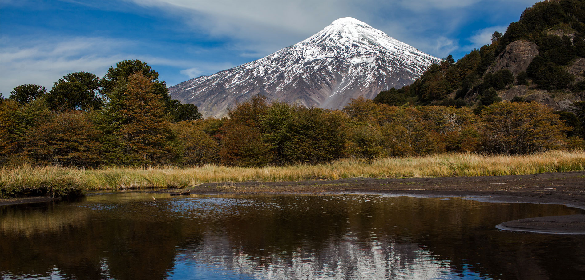 Huechulafquen Lake and Lanin Volcano